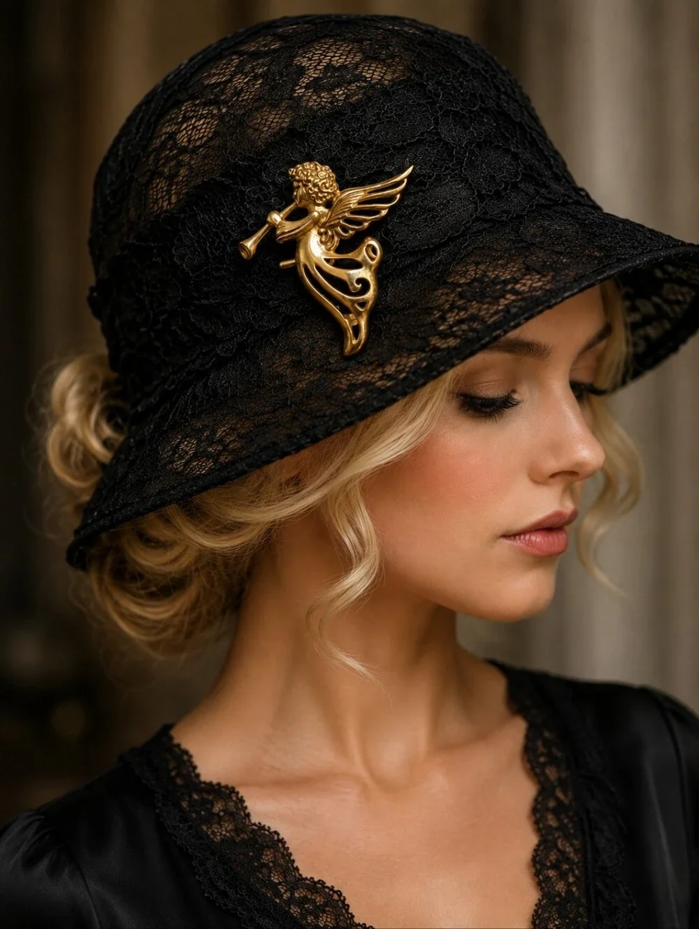 Vintage Gold Tone Festive Trumpet Angel Brooch Holiday Christmas Cherub Pin 2.5